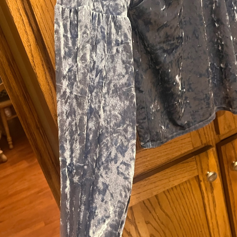LC Lauren Conrad Shimmering Navy Velvet Blouse - Picture 2 of 5